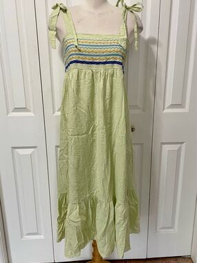 August Sky Light Mint Green Maxi Dress with Embroidered Bodice tier skirt